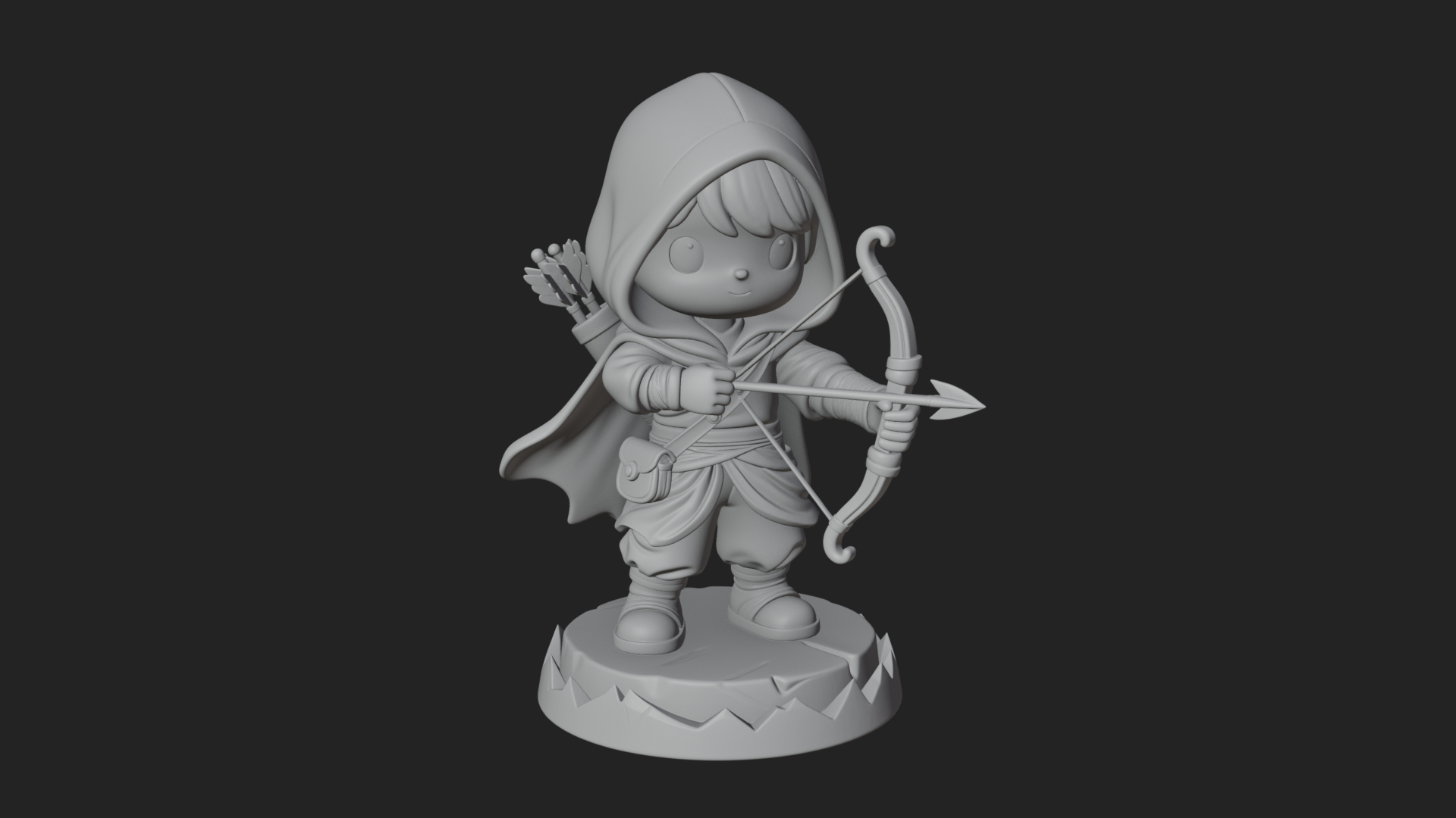 Chibi Hooded Archer Statue Design 4 3D Print Model 3D Model