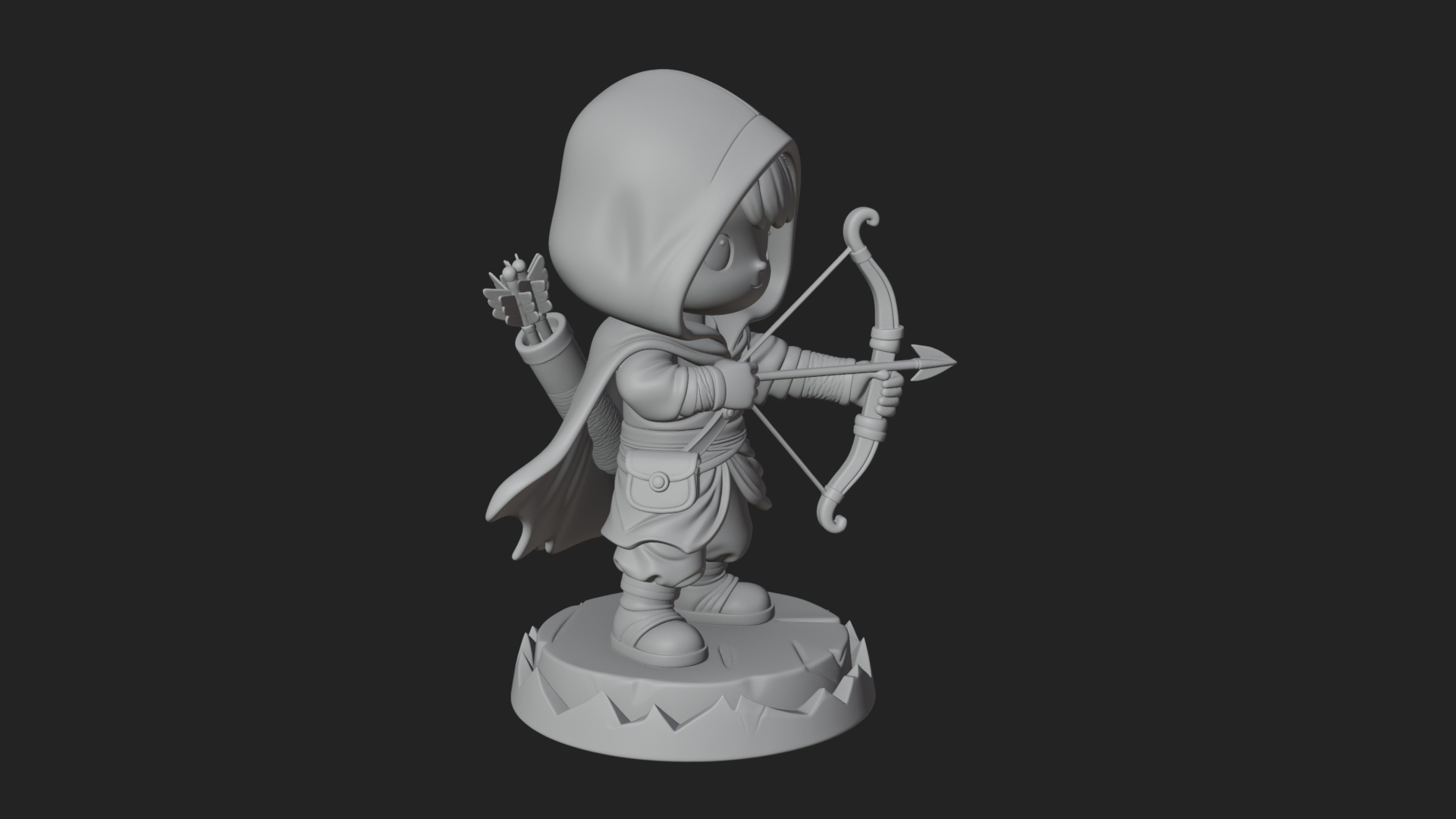 Chibi Hooded Archer Statue Design 4 3D Print Model 3D Model