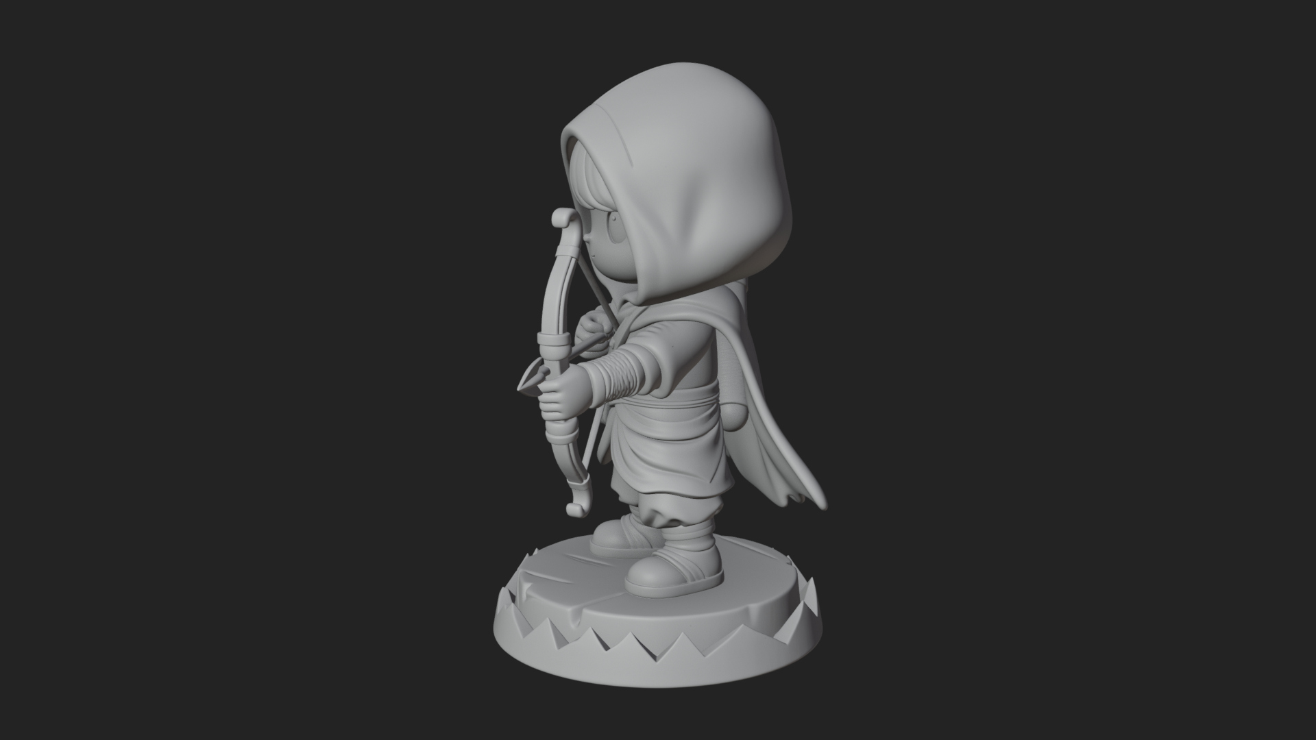 Chibi Hooded Archer Statue Design 4 3D Print Model 3D Model
