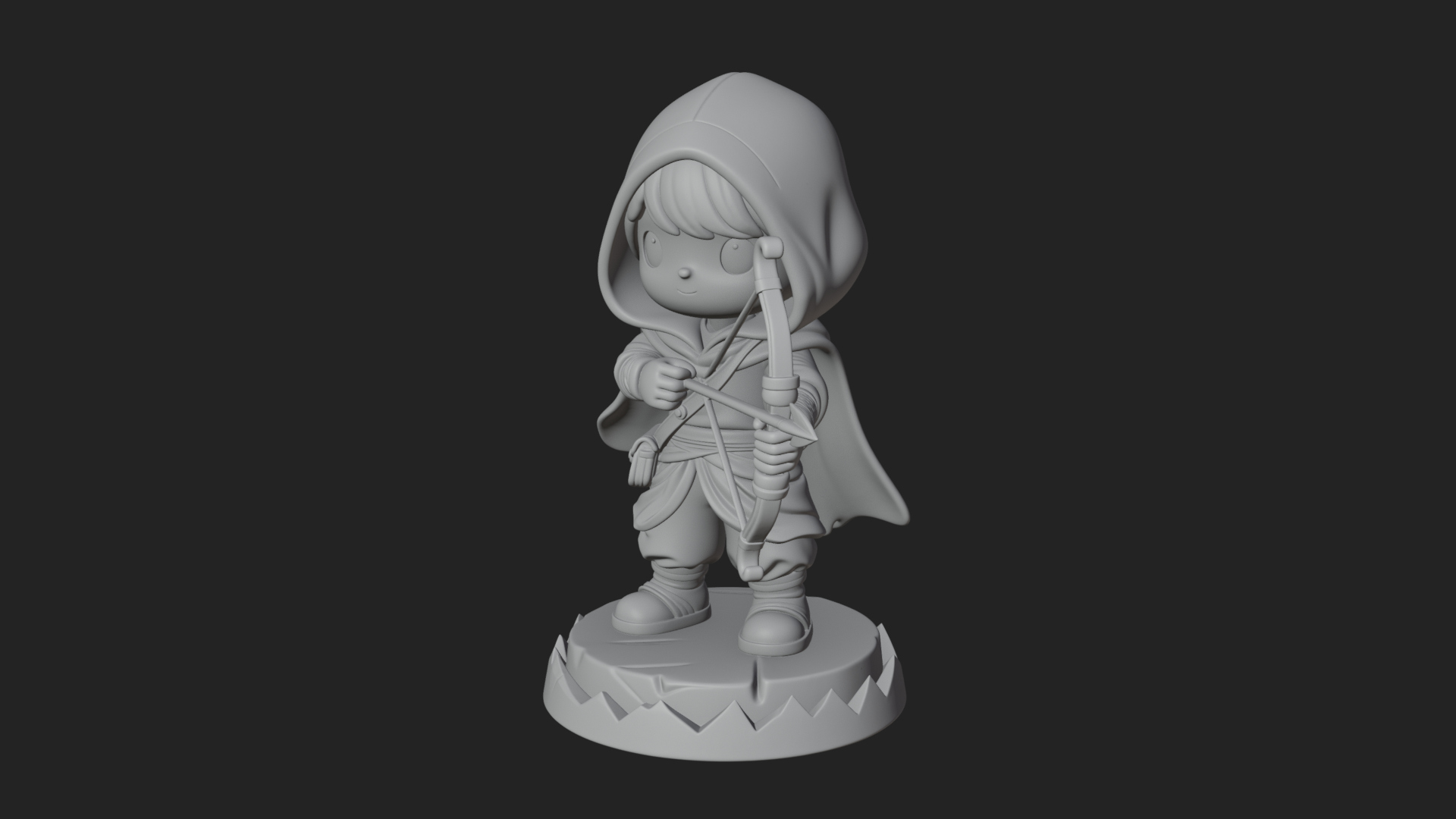 Chibi Hooded Archer Statue Design 4 3D Print Model 3D Model