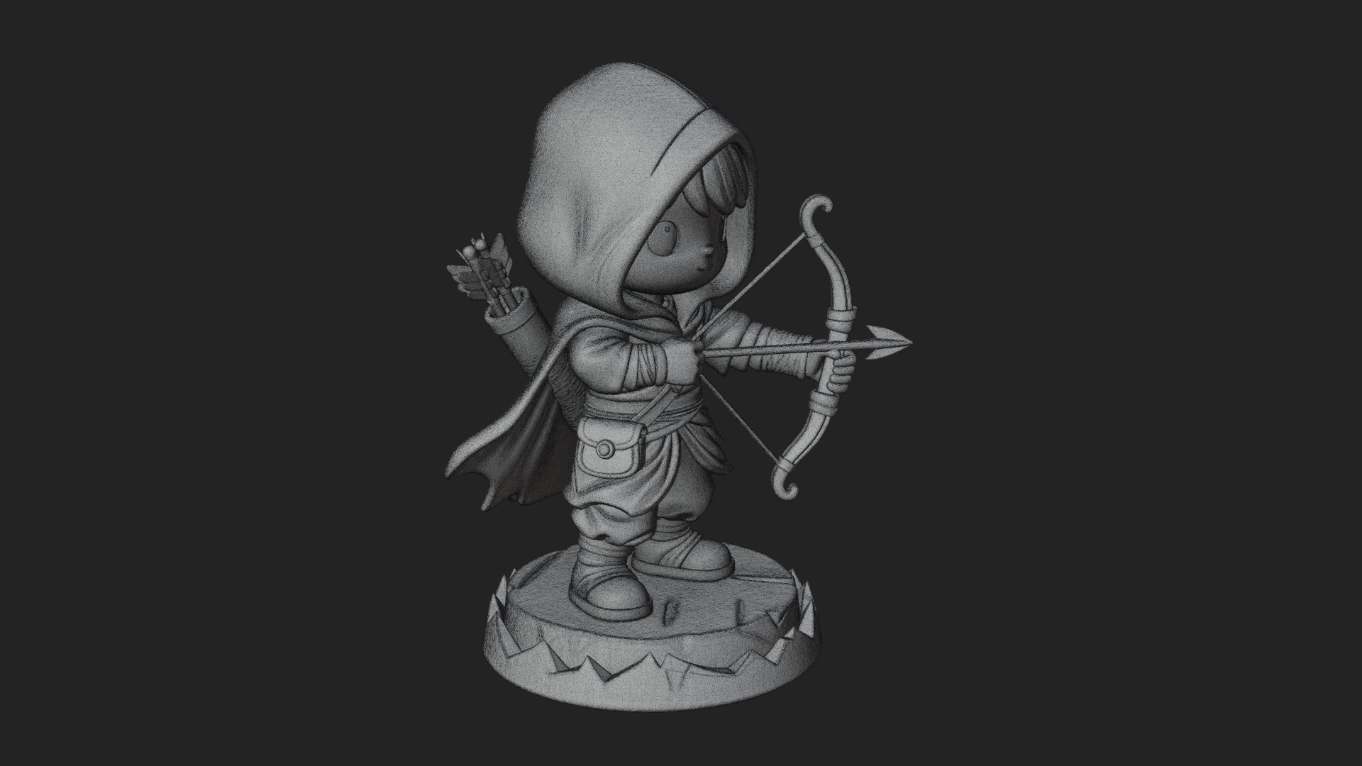 Chibi Hooded Archer Statue Design 4 3D Print Model 3D Model