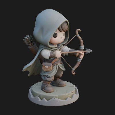 Chibi Hooded Archer Statue Design 4 3D Print Model
