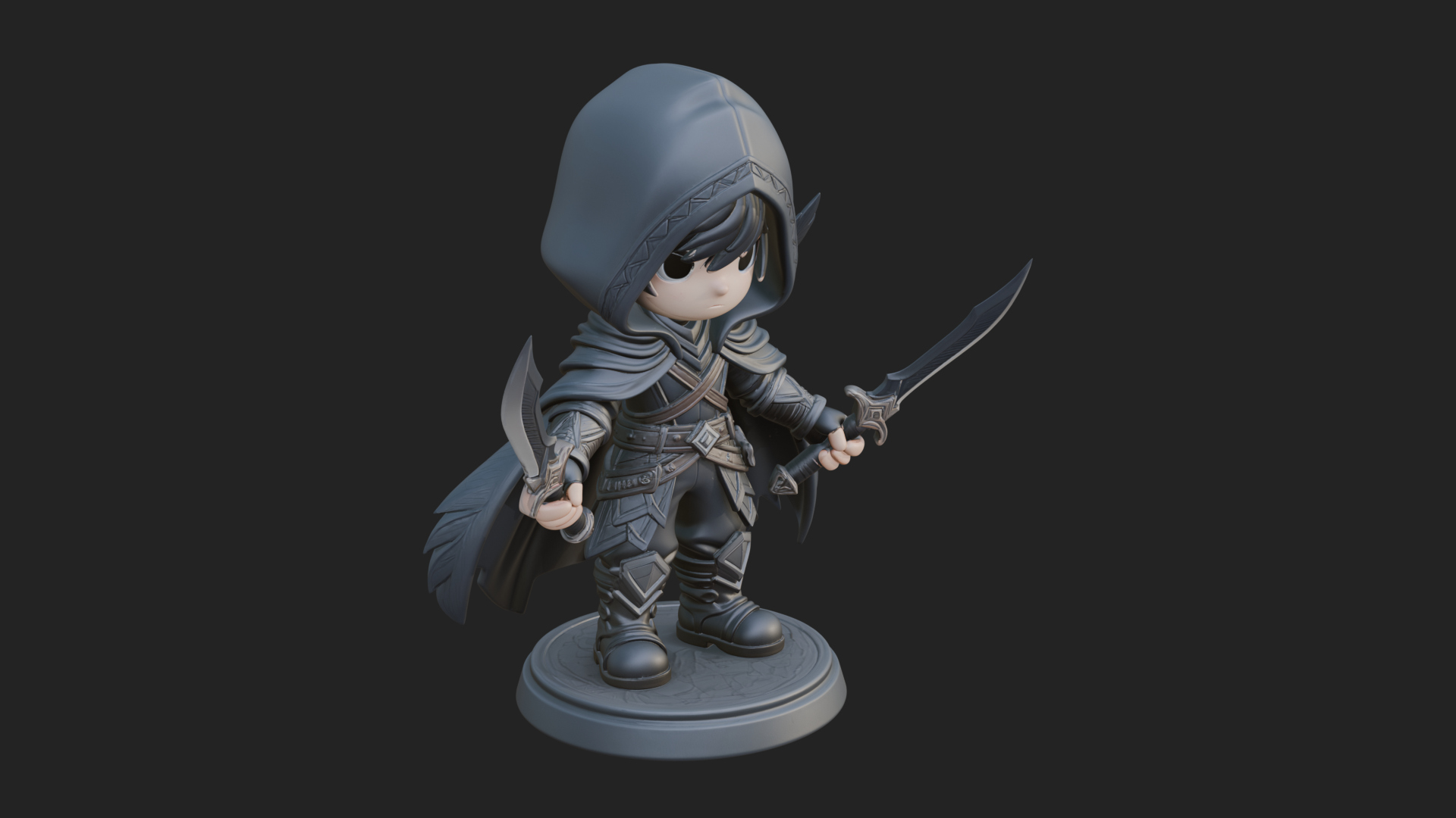 Chibi Hooded Assassin Statue Design 1 3D Print Model 3D Model