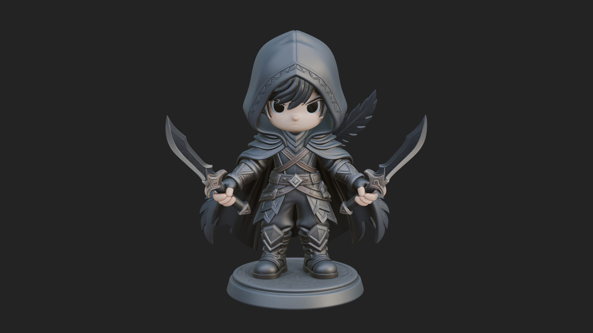 Chibi Hooded Assassin Statue Design 1 3D Print Model 3D Model