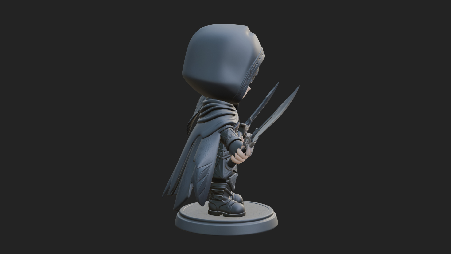 Chibi Hooded Assassin Statue Design 1 3D Print Model 3D Model