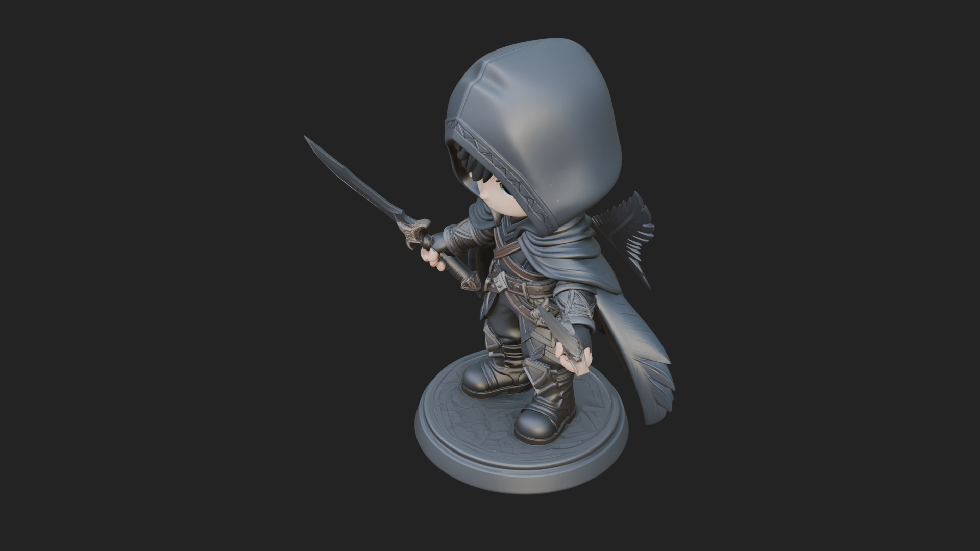 Chibi Hooded Assassin Statue Design 1 3D Print Model 3D Model
