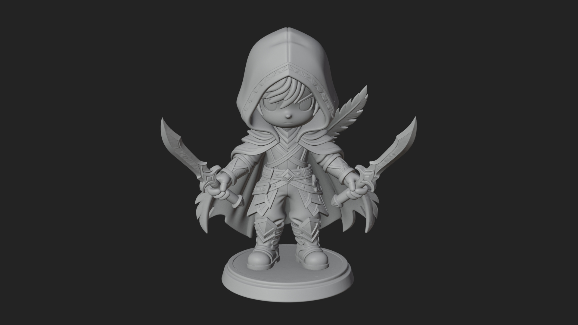 Chibi Hooded Assassin Statue Design 1 3D Print Model 3D Model