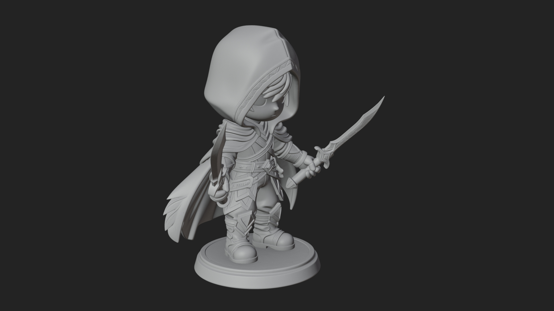Chibi Hooded Assassin Statue Design 1 3D Print Model 3D Model