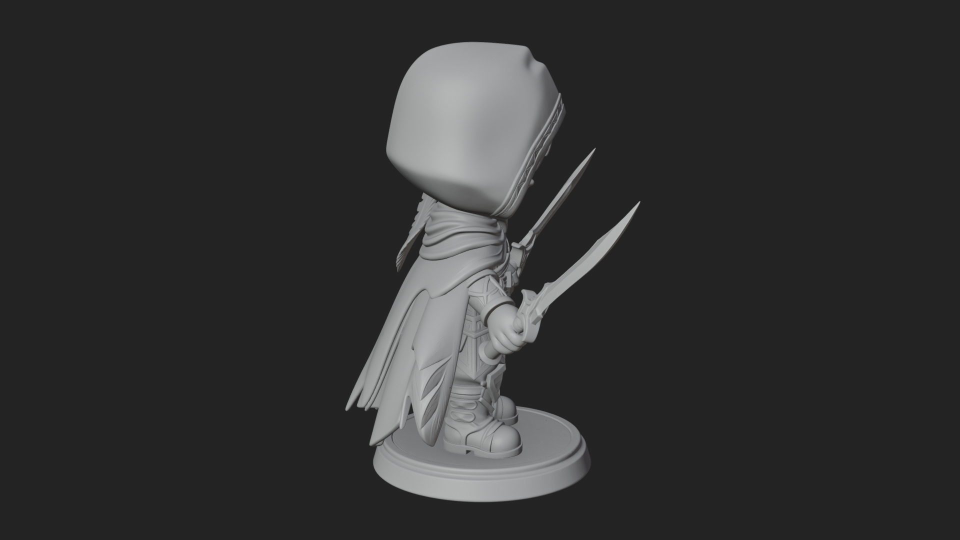 Chibi Hooded Assassin Statue Design 1 3D Print Model 3D Model