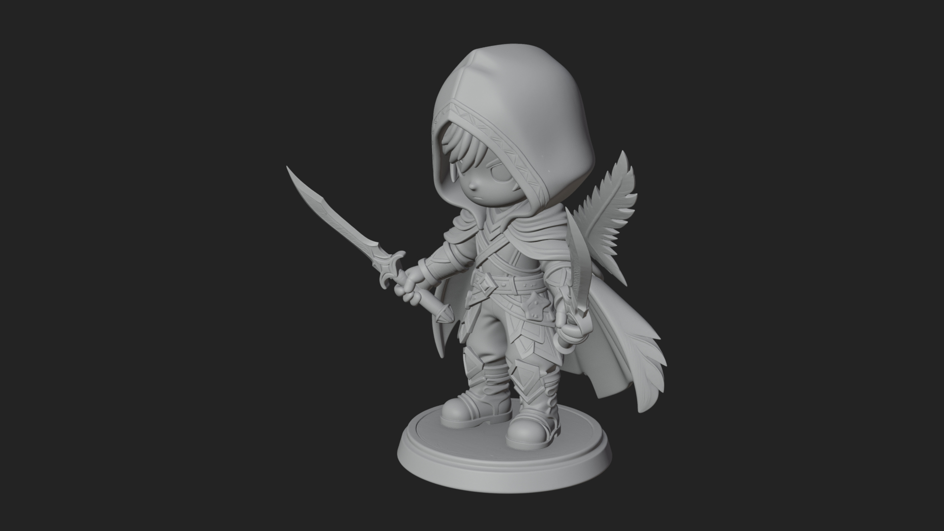 Chibi Hooded Assassin Statue Design 1 3D Print Model 3D Model