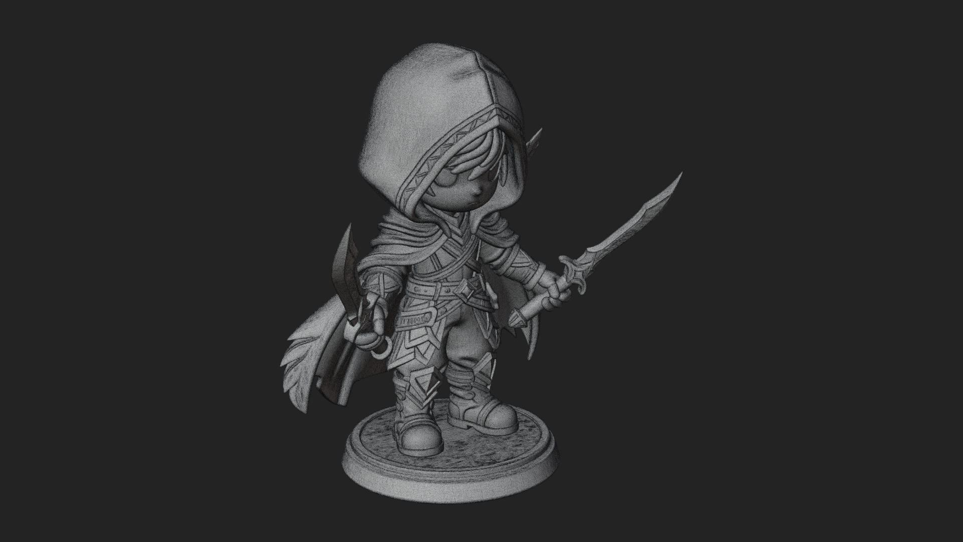 Chibi Hooded Assassin Statue Design 1 3D Print Model 3D Model