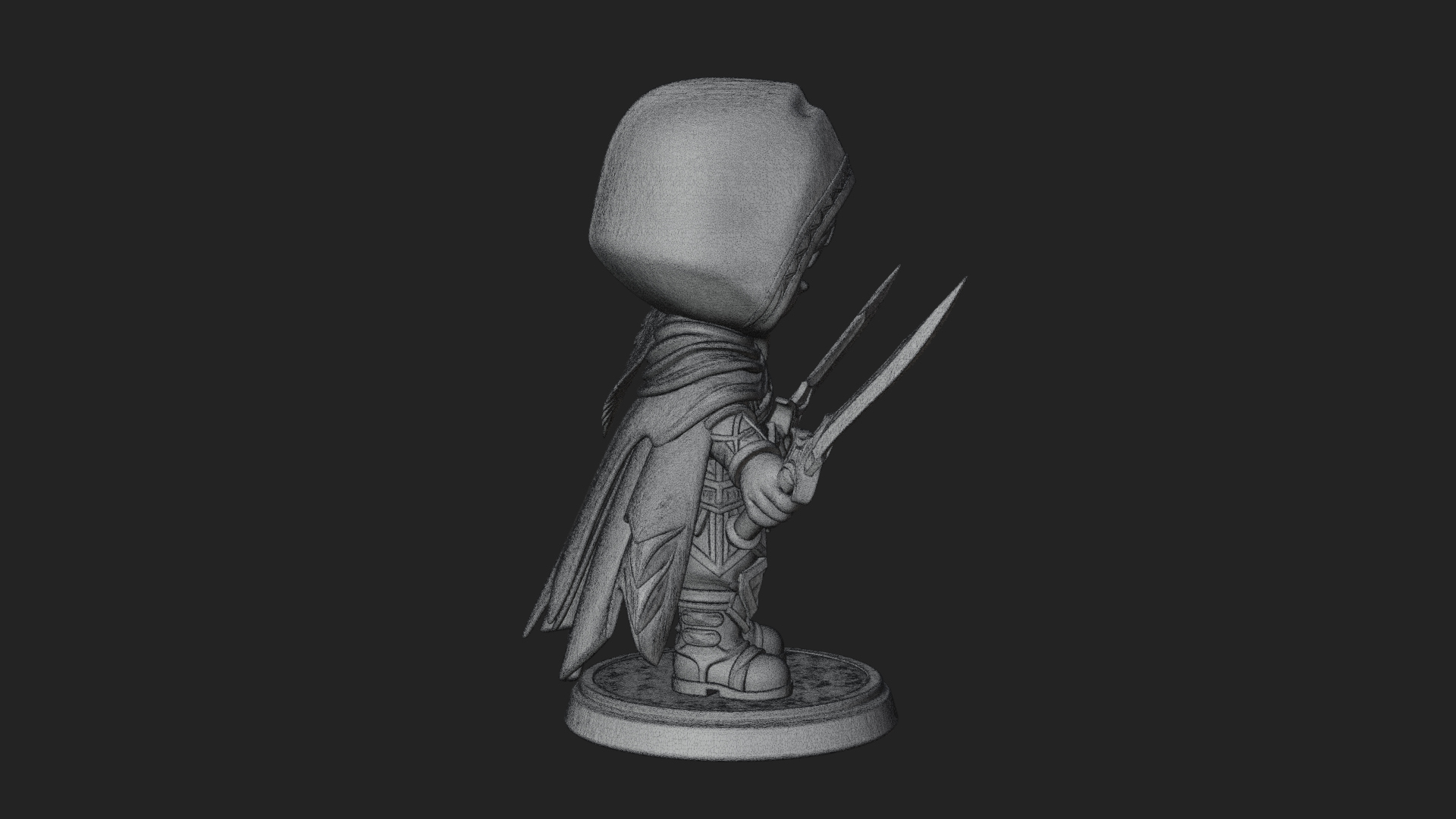 Chibi Hooded Assassin Statue Design 1 3D Print Model 3D Model
