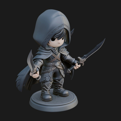 Chibi Hooded Assassin Statue Design 1 3D Print Model