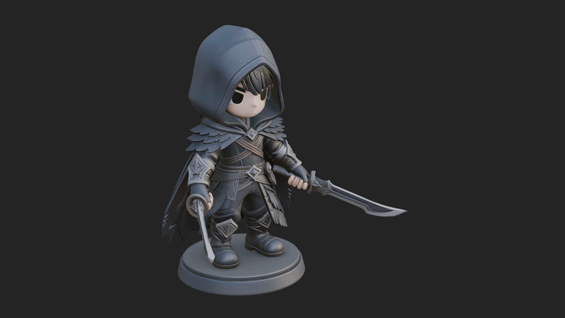Chibi Hooded Assassin Statue Design 2 3D Print Model 3D Model