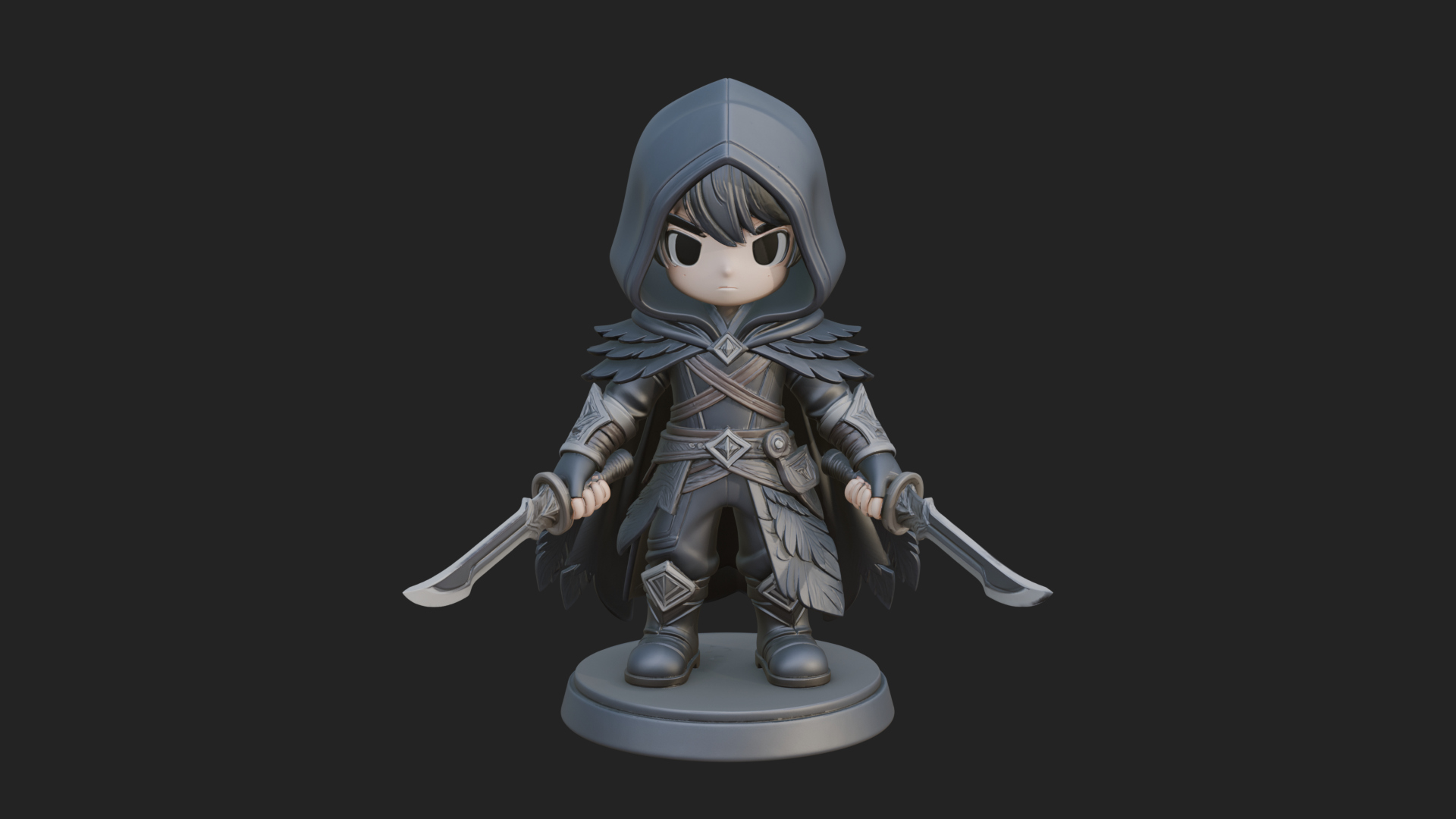 Chibi Hooded Assassin Statue Design 2 3D Print Model 3D Model