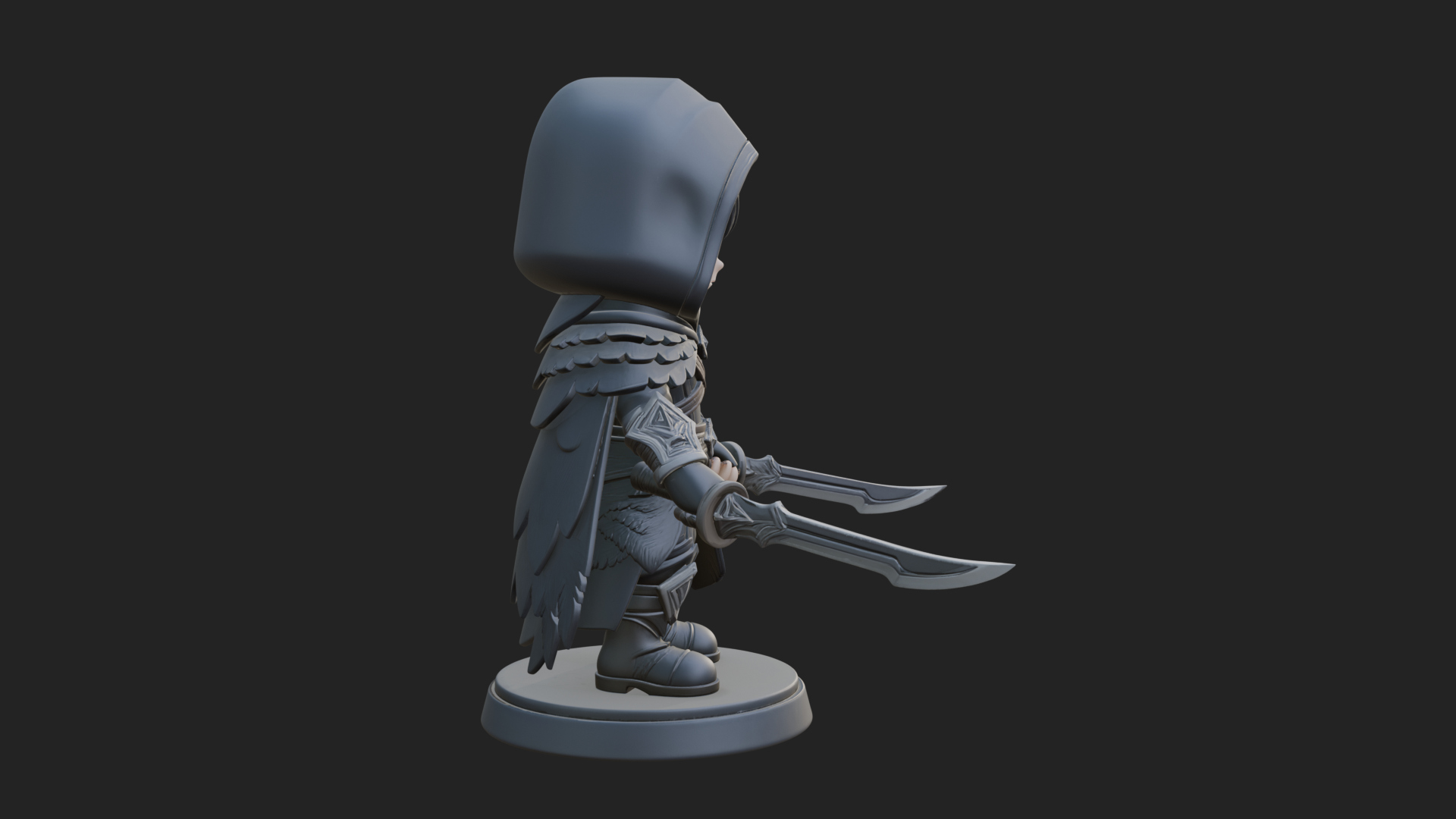Chibi Hooded Assassin Statue Design 2 3D Print Model 3D Model