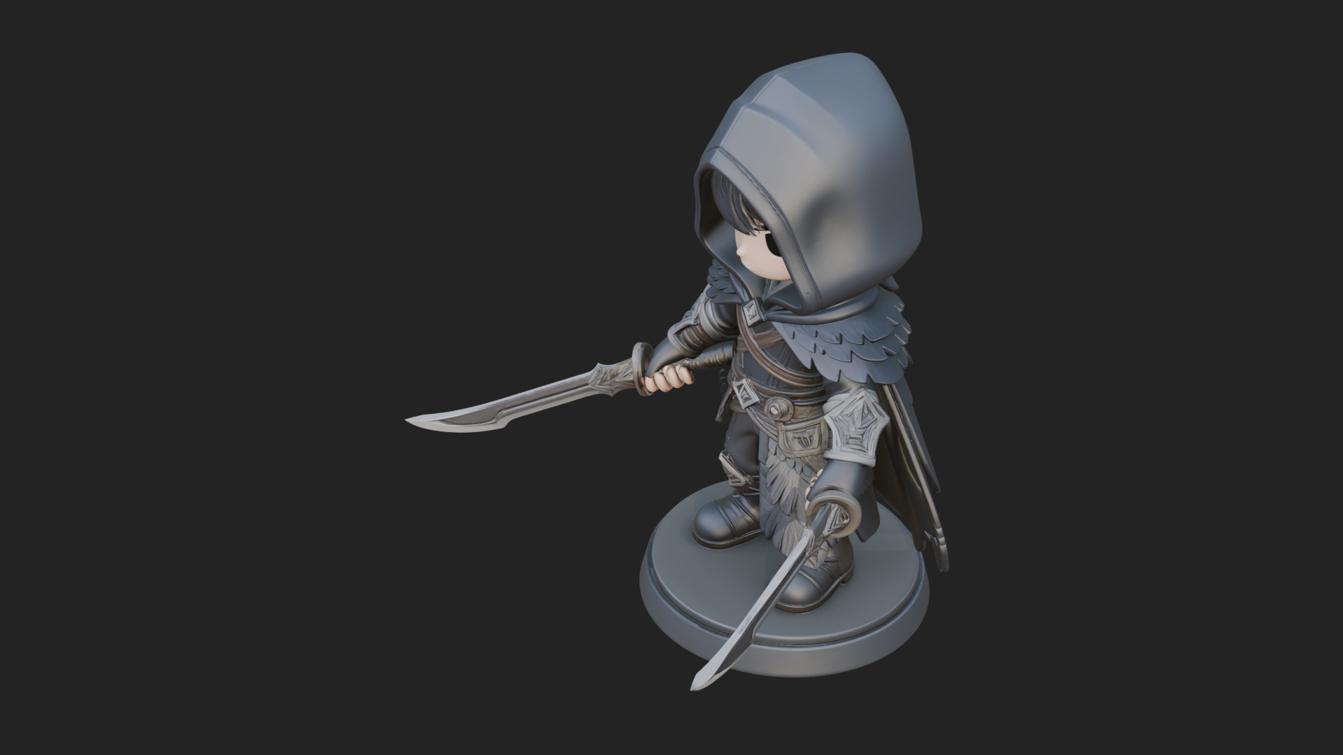 Chibi Hooded Assassin Statue Design 2 3D Print Model 3D Model