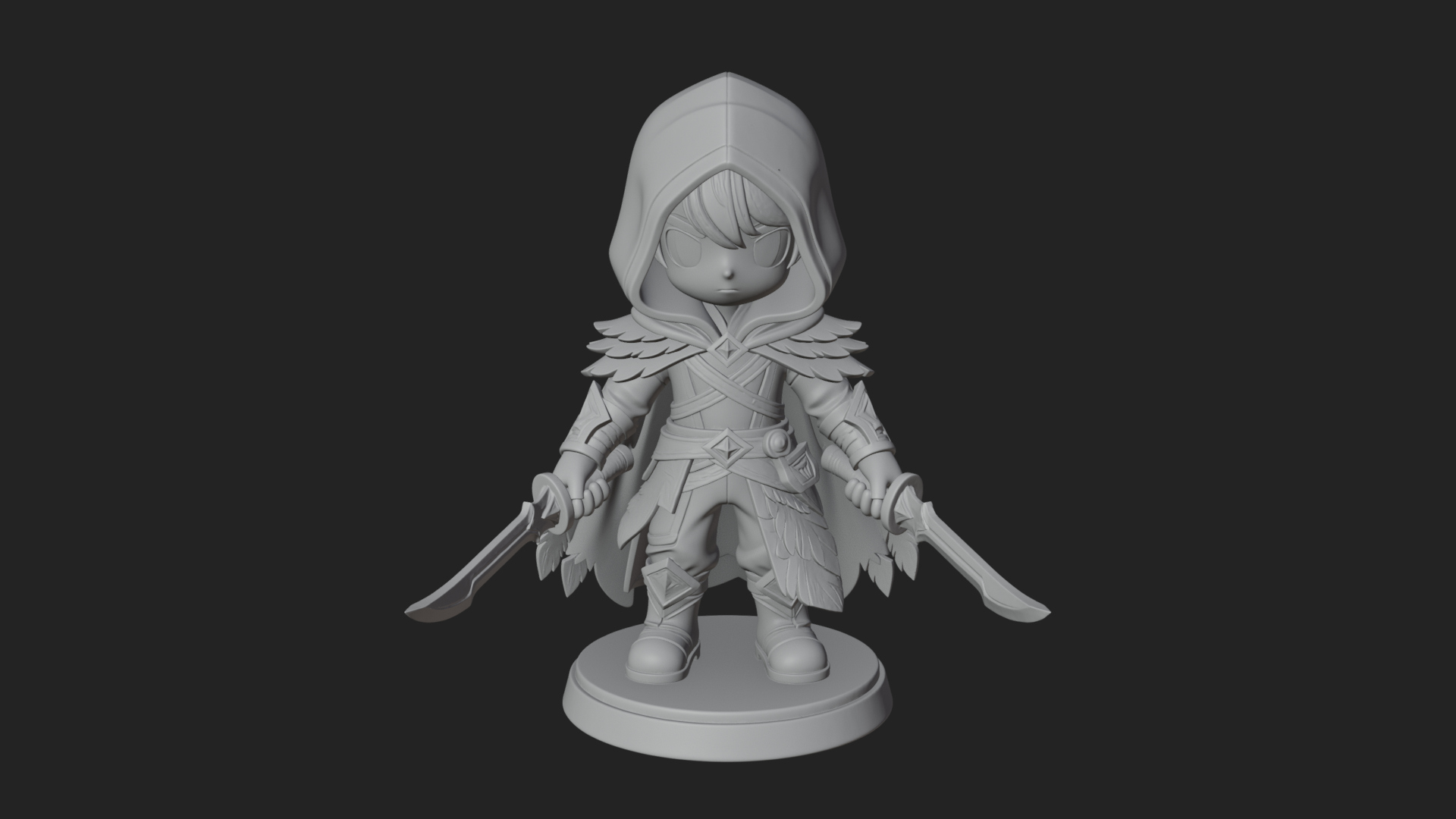 Chibi Hooded Assassin Statue Design 2 3D Print Model 3D Model
