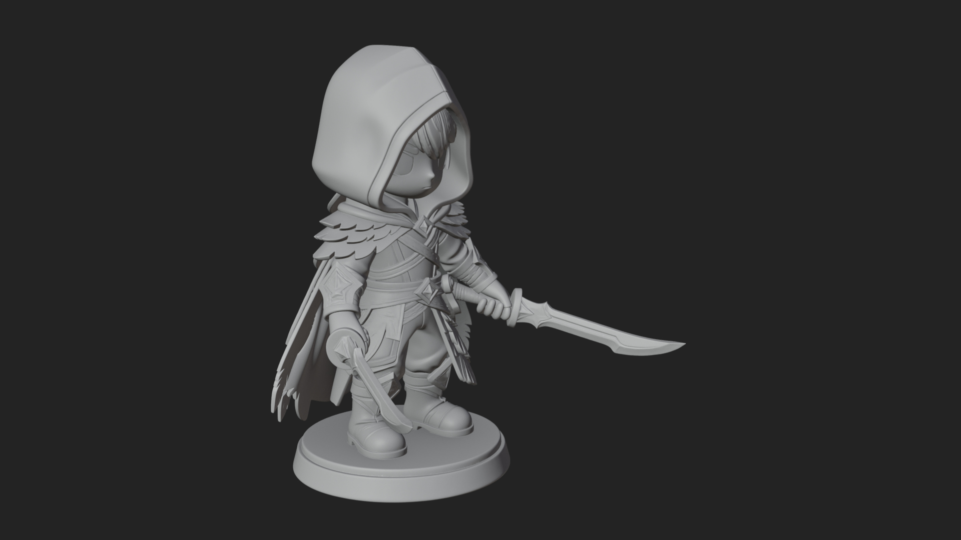 Chibi Hooded Assassin Statue Design 2 3D Print Model 3D Model