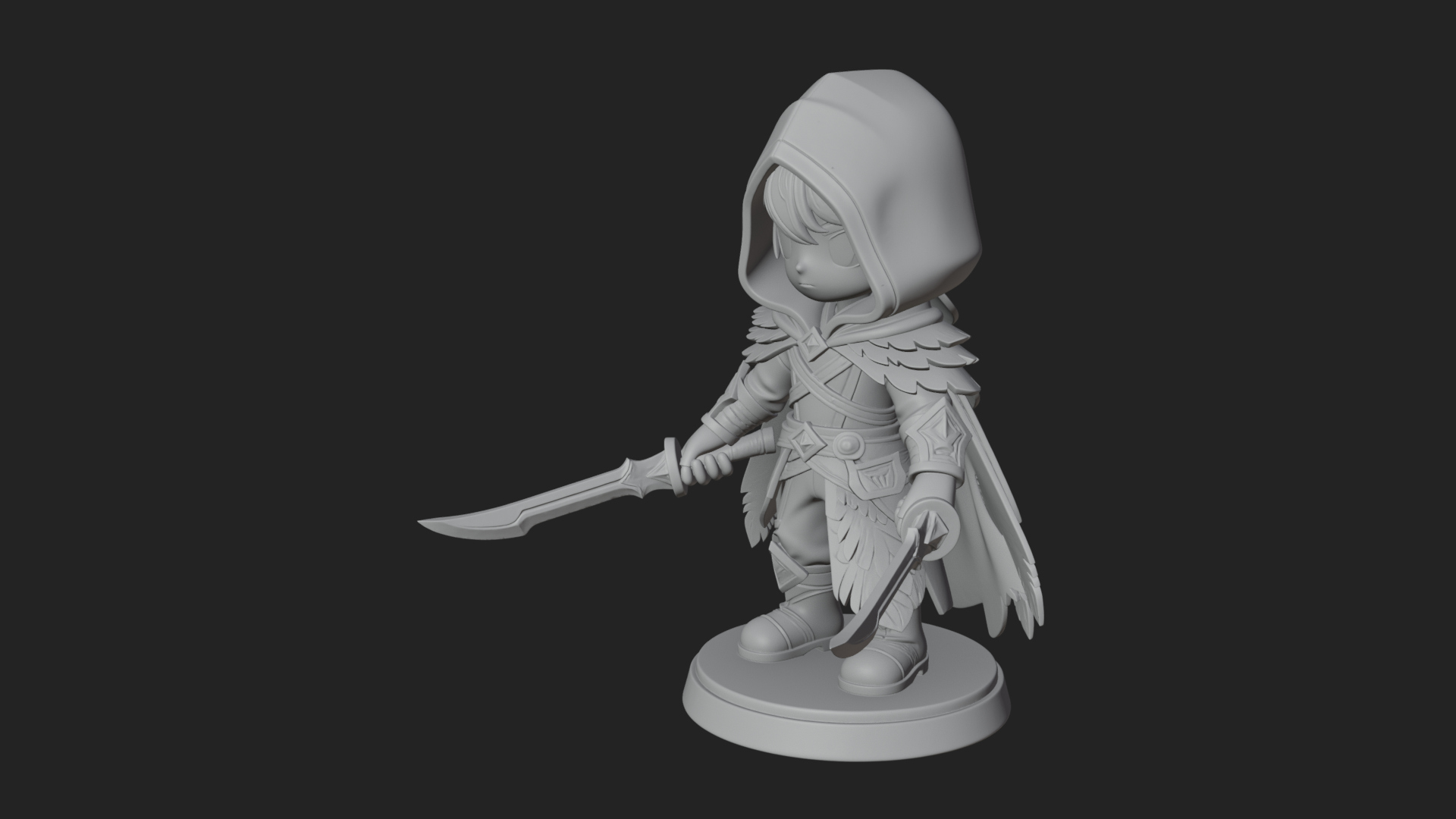 Chibi Hooded Assassin Statue Design 2 3D Print Model 3D Model