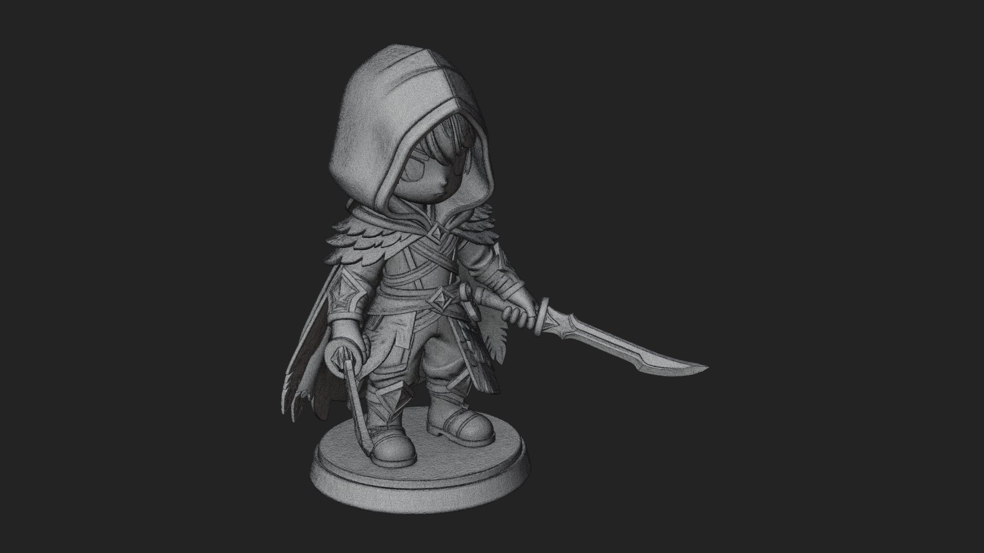 Chibi Hooded Assassin Statue Design 2 3D Print Model 3D Model