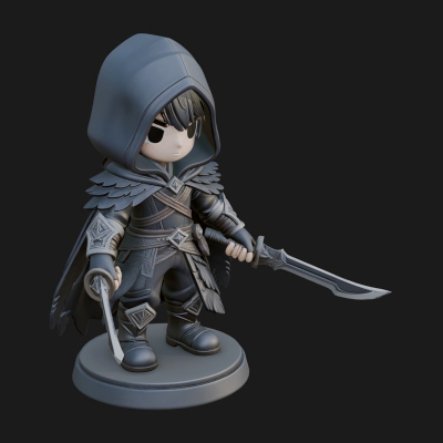 Chibi Hooded Assassin Statue Design 2 3D Print Model