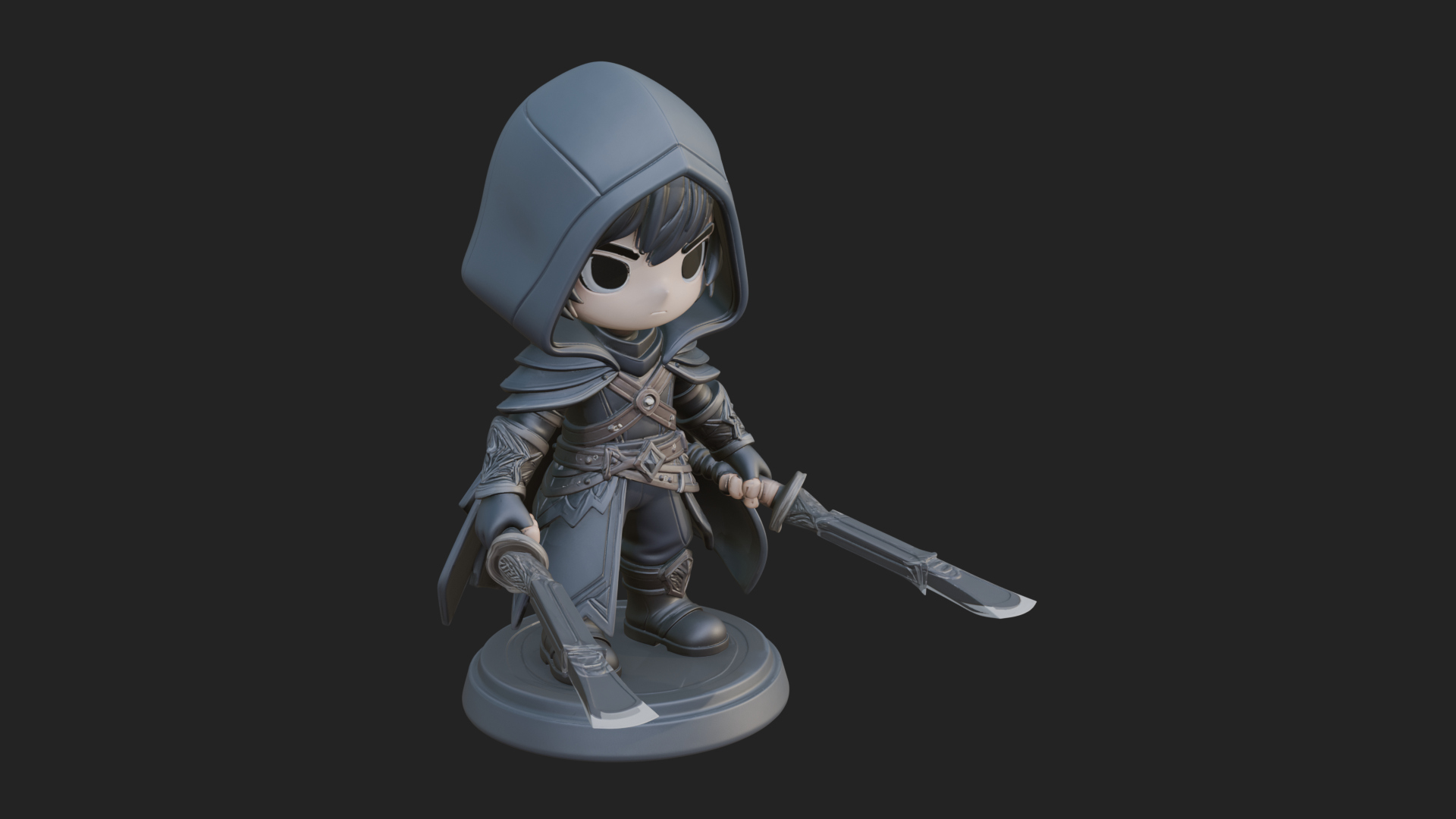 Chibi Hooded Assassin Statue Design 3 3D Print Model 3D Model