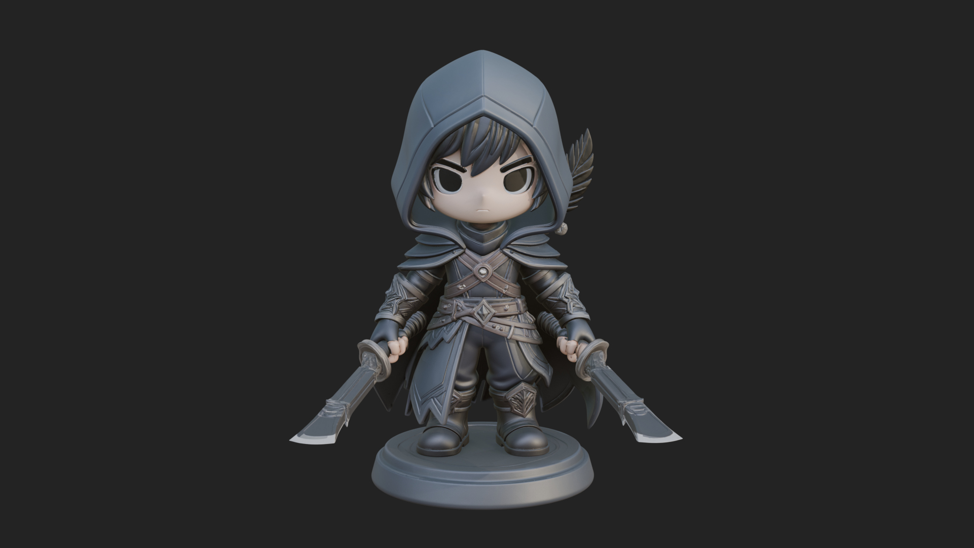 Chibi Hooded Assassin Statue Design 3 3D Print Model 3D Model