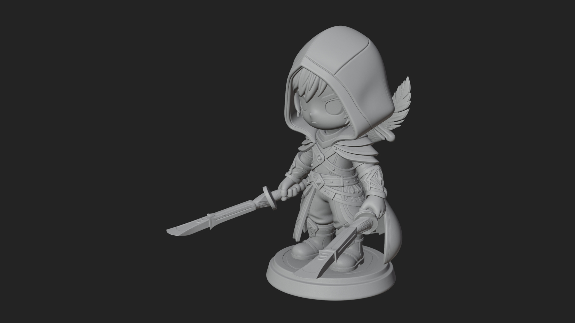 Chibi Hooded Assassin Statue Design 3 3D Print Model 3D Model