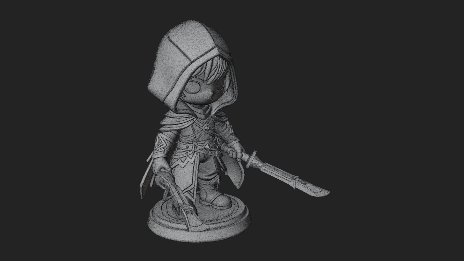 Chibi Hooded Assassin Statue Design 3 3D Print Model 3D Model