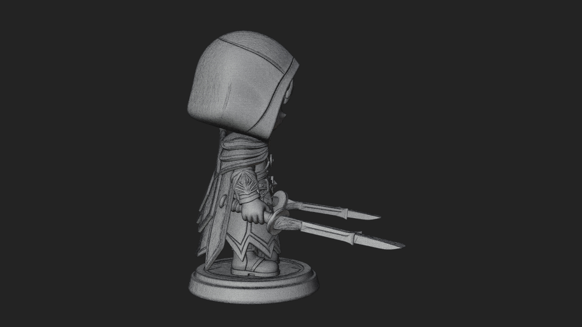 Chibi Hooded Assassin Statue Design 3 3D Print Model 3D Model