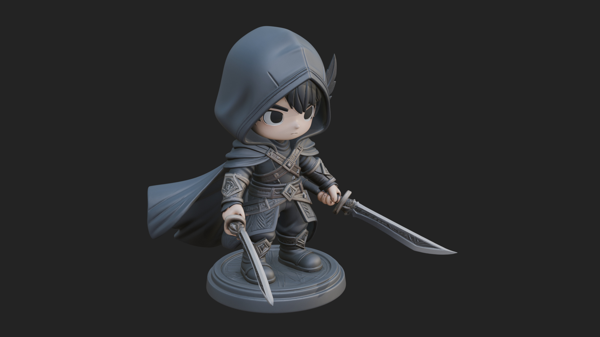 Chibi Hooded Assassin Statue Design 4 3D Print Model 3D Model