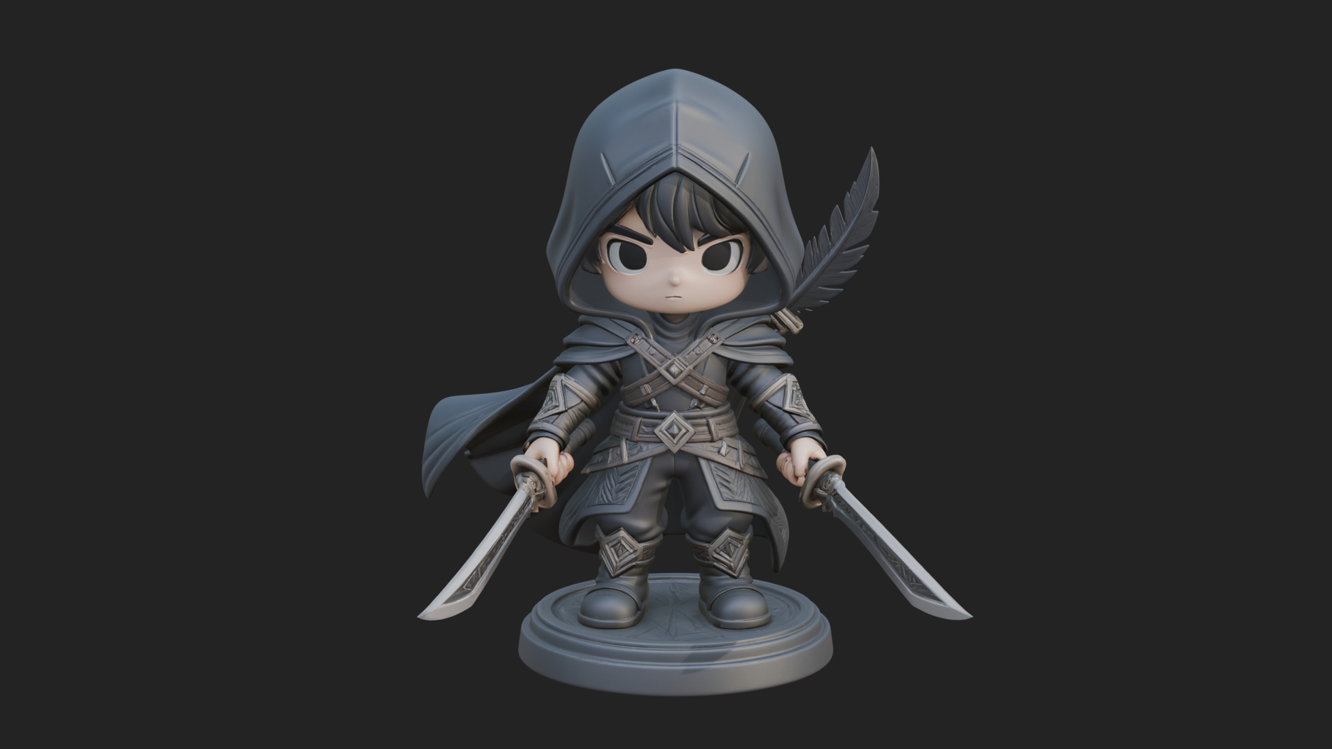 Chibi Hooded Assassin Statue Design 4 3D Print Model 3D Model