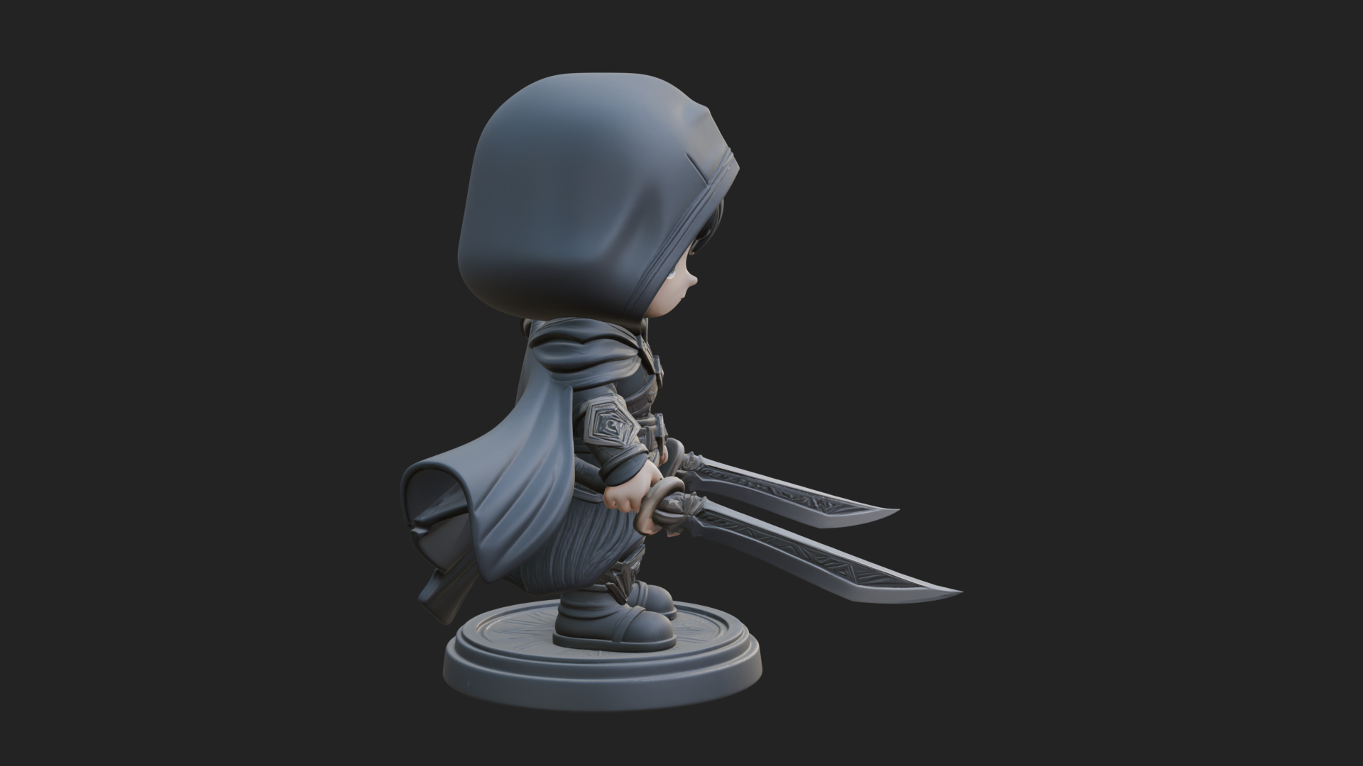 Chibi Hooded Assassin Statue Design 4 3D Print Model 3D Model