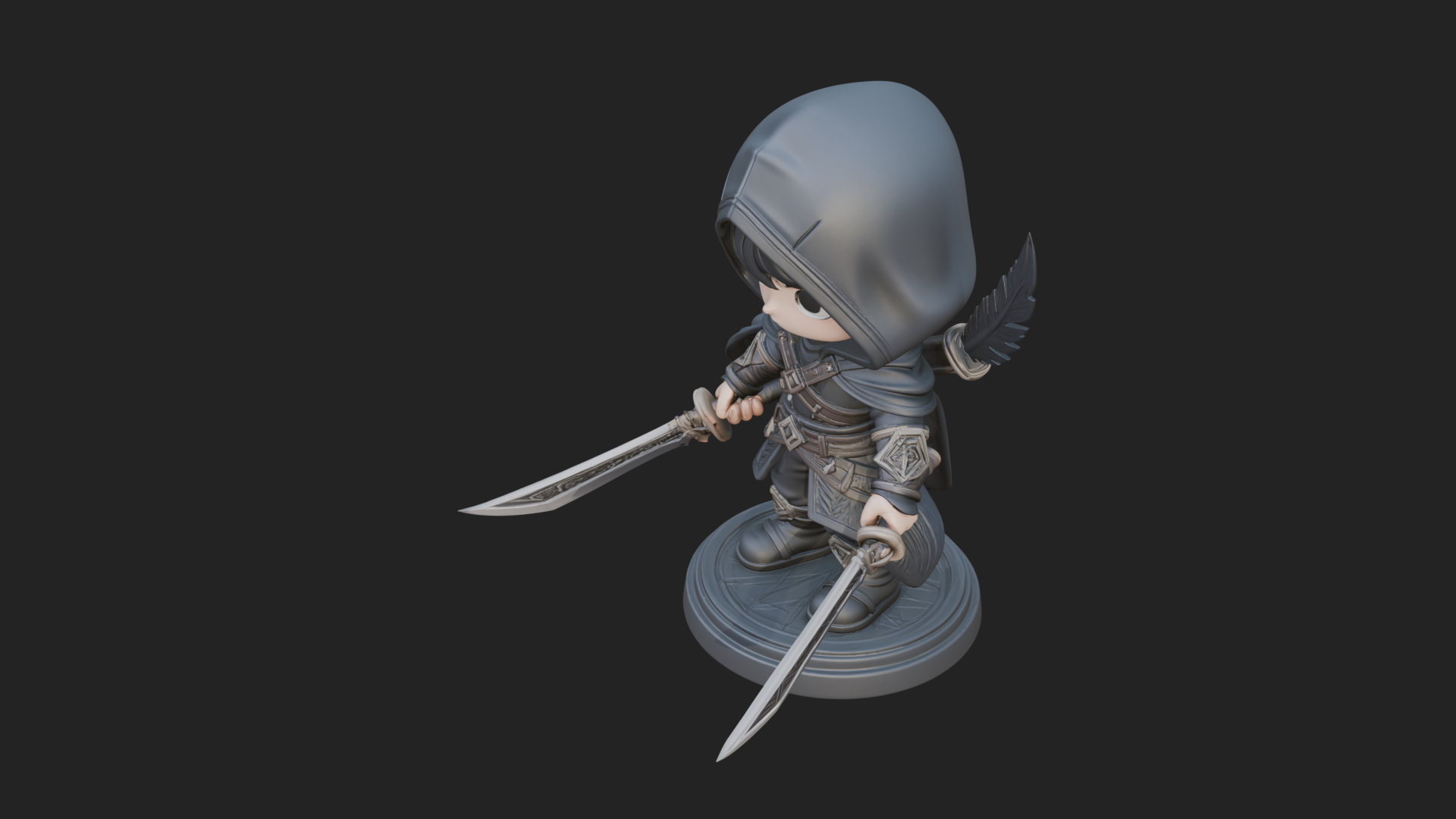 Chibi Hooded Assassin Statue Design 4 3D Print Model 3D Model