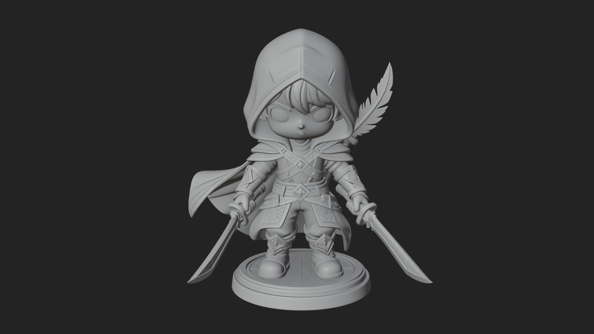 Chibi Hooded Assassin Statue Design 4 3D Print Model 3D Model
