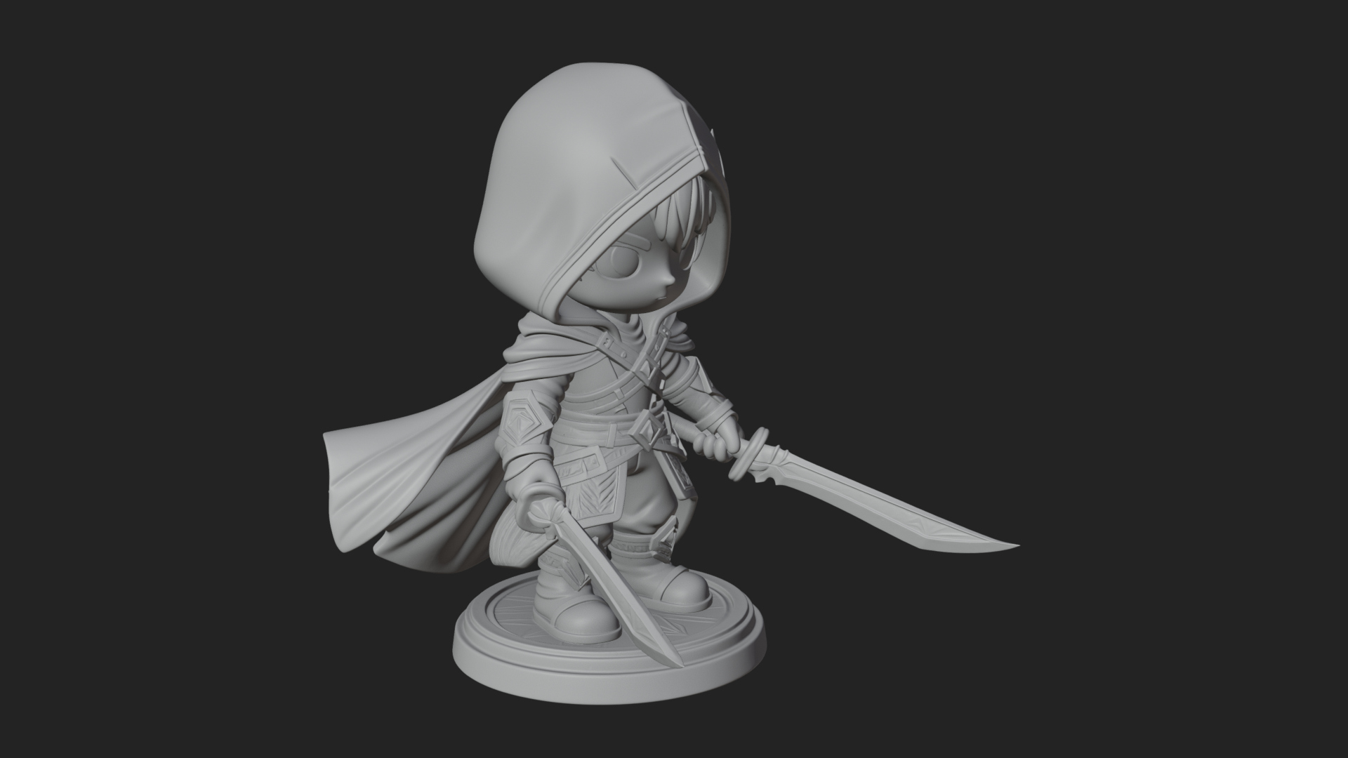 Chibi Hooded Assassin Statue Design 4 3D Print Model 3D Model