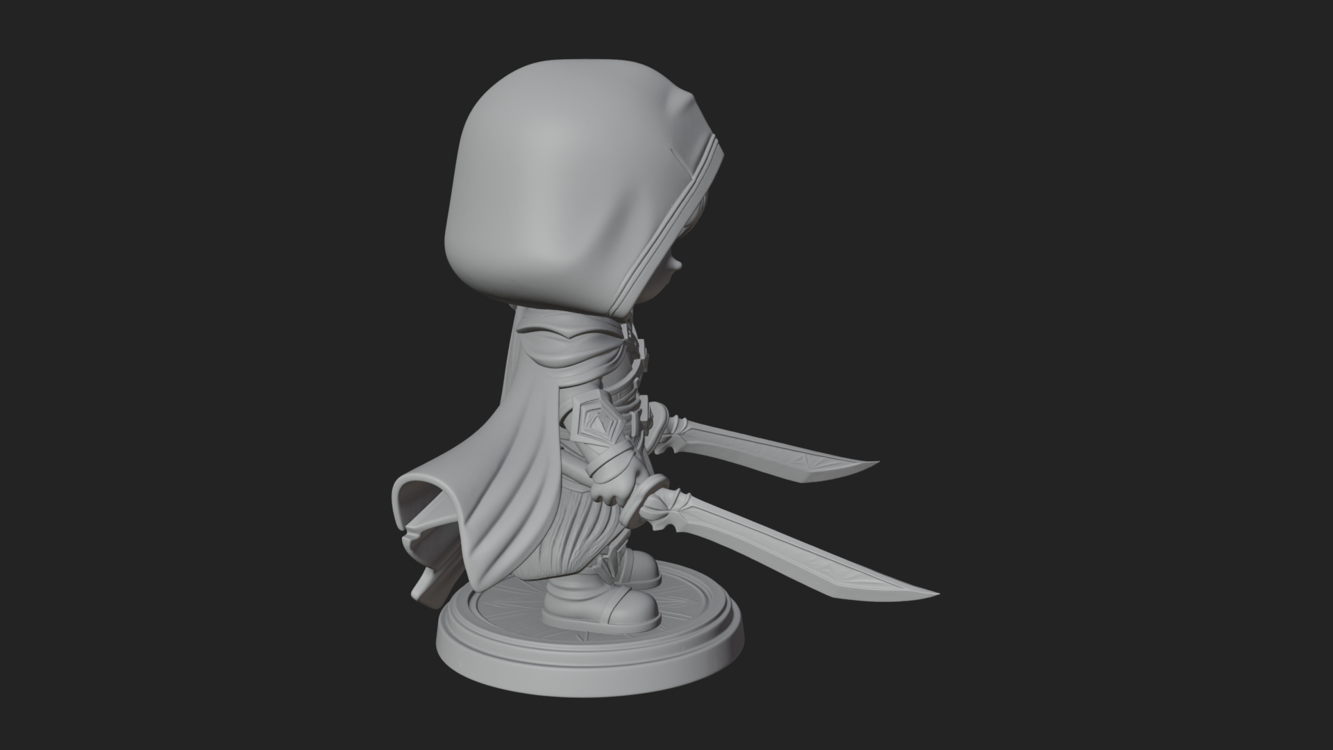 Chibi Hooded Assassin Statue Design 4 3D Print Model 3D Model