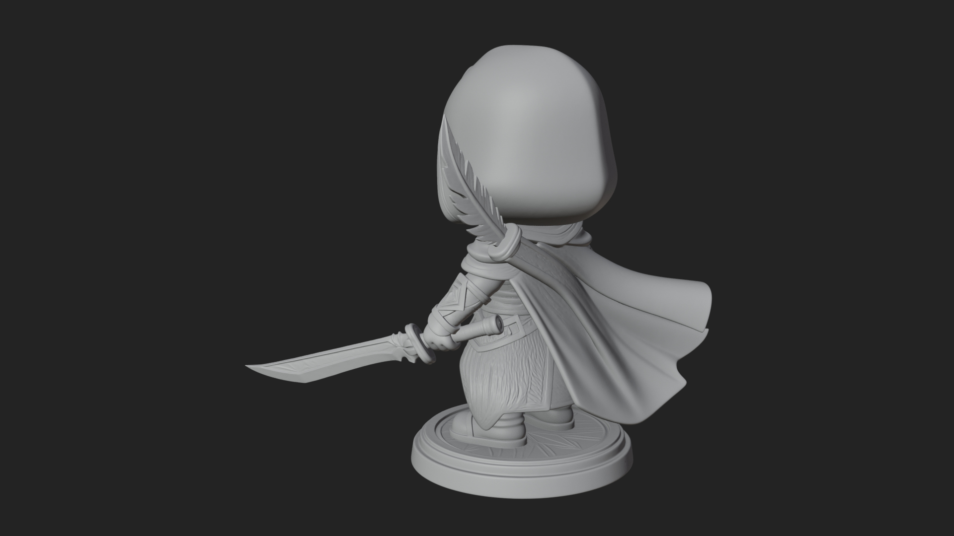 Chibi Hooded Assassin Statue Design 4 3D Print Model 3D Model