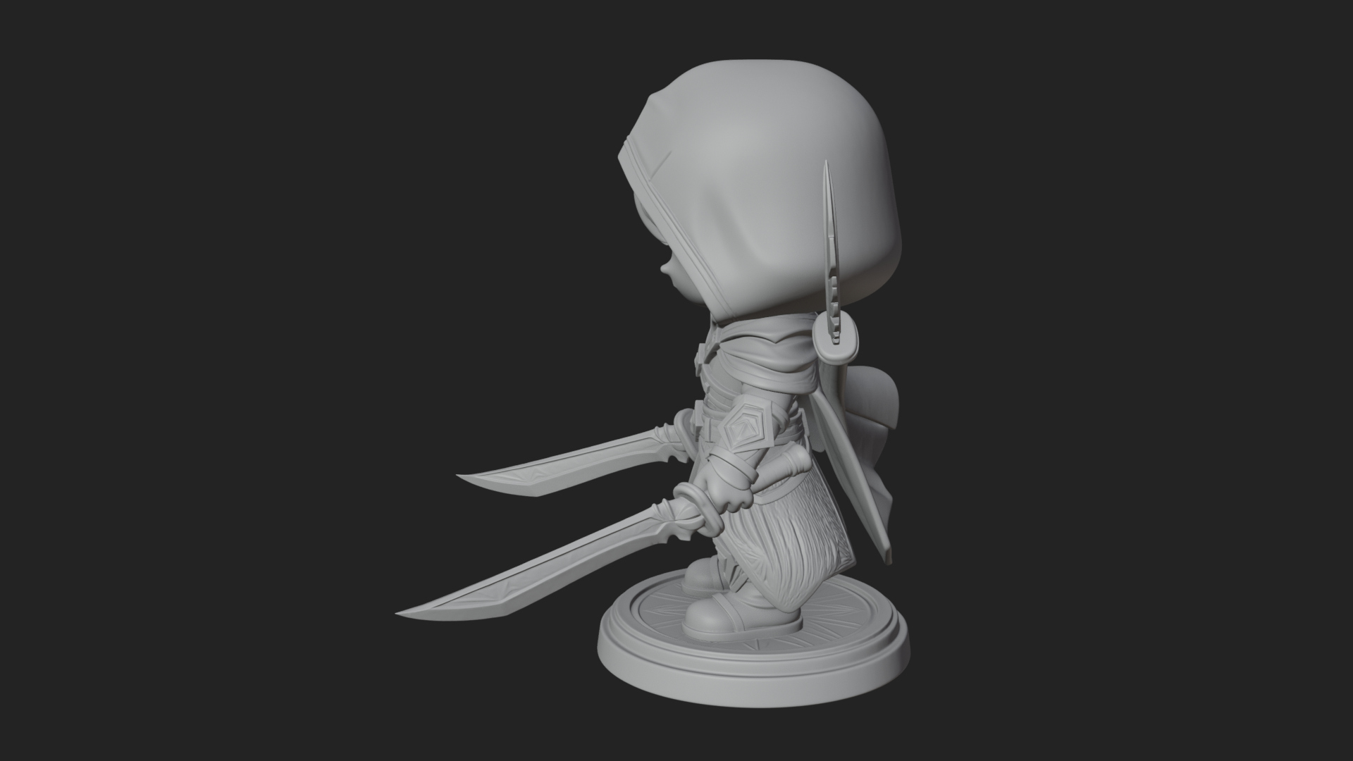 Chibi Hooded Assassin Statue Design 4 3D Print Model 3D Model
