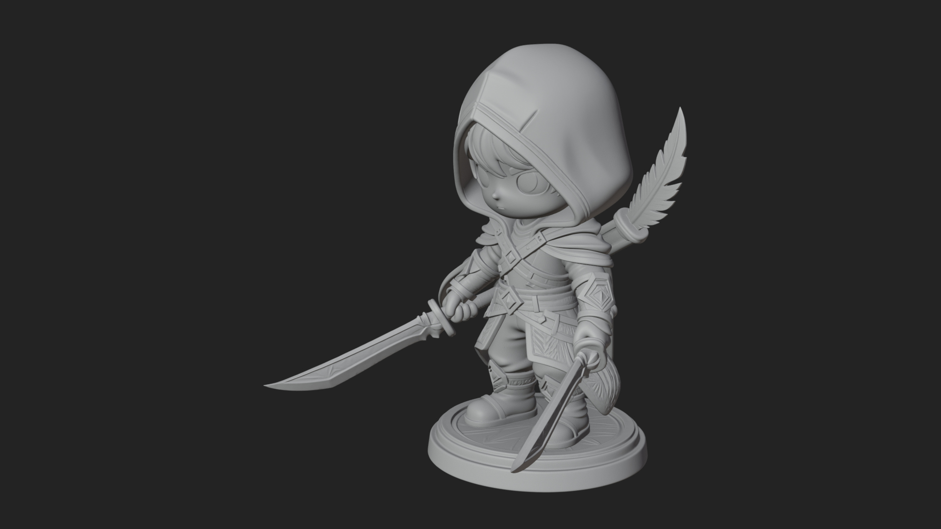 Chibi Hooded Assassin Statue Design 4 3D Print Model 3D Model