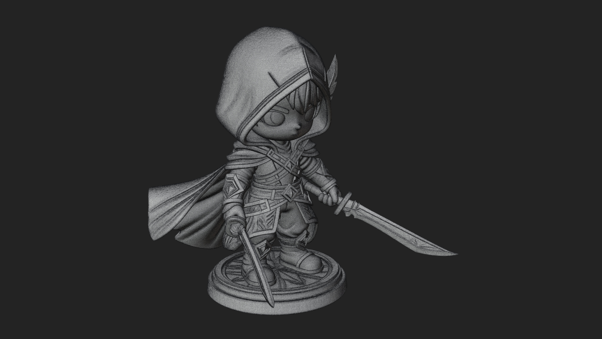 Chibi Hooded Assassin Statue Design 4 3D Print Model 3D Model