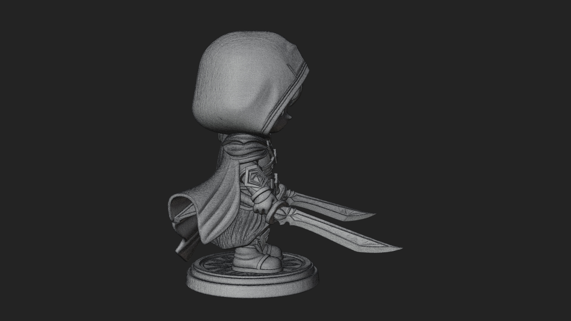 Chibi Hooded Assassin Statue Design 4 3D Print Model 3D Model