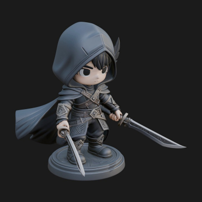 Chibi Hooded Assassin Statue Design 4 3D Print Model