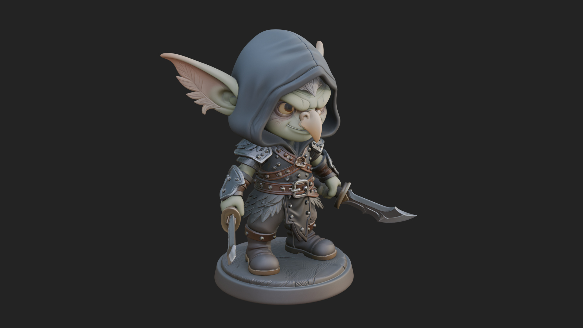 Chibi Hooded Goblin Rogue Statue Design 1 3D Print Model 3D Model