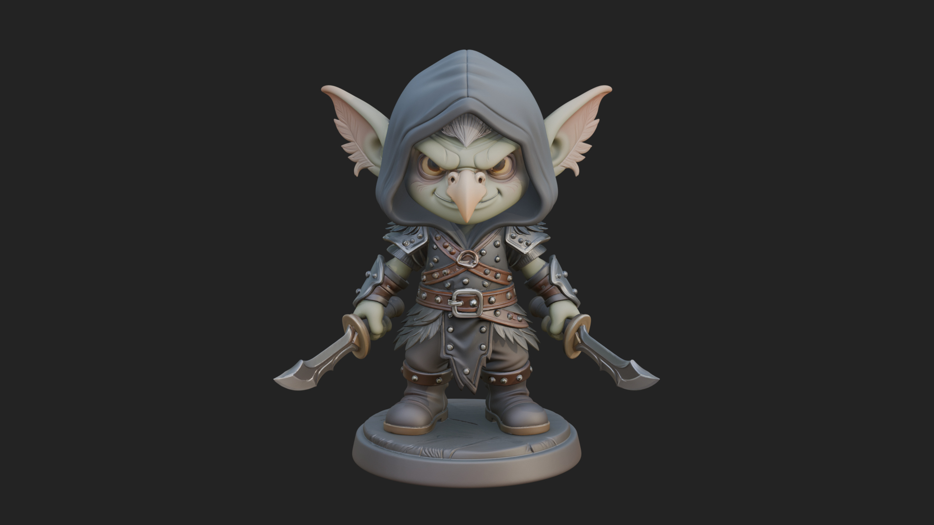 Chibi Hooded Goblin Rogue Statue Design 1 3D Print Model 3D Model