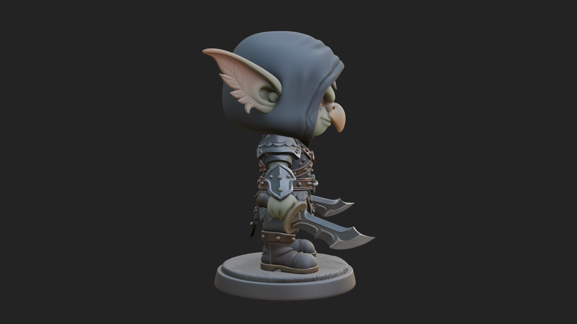 Chibi Hooded Goblin Rogue Statue Design 1 3D Print Model 3D Model