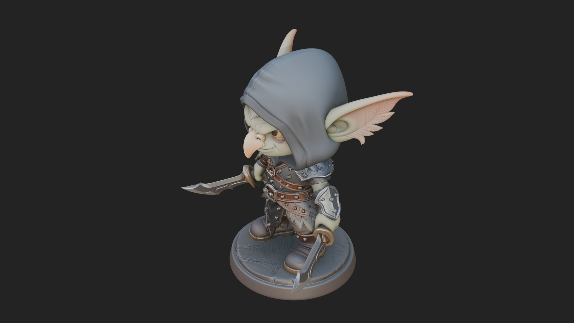 Chibi Hooded Goblin Rogue Statue Design 1 3D Print Model 3D Model