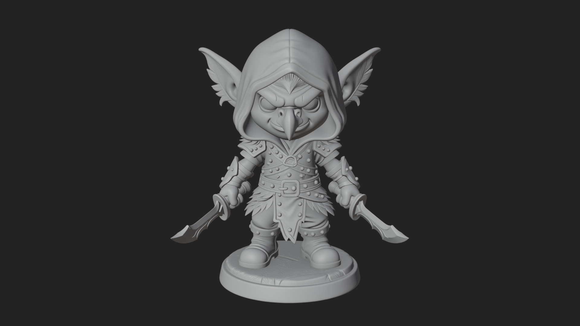 Chibi Hooded Goblin Rogue Statue Design 1 3D Print Model 3D Model