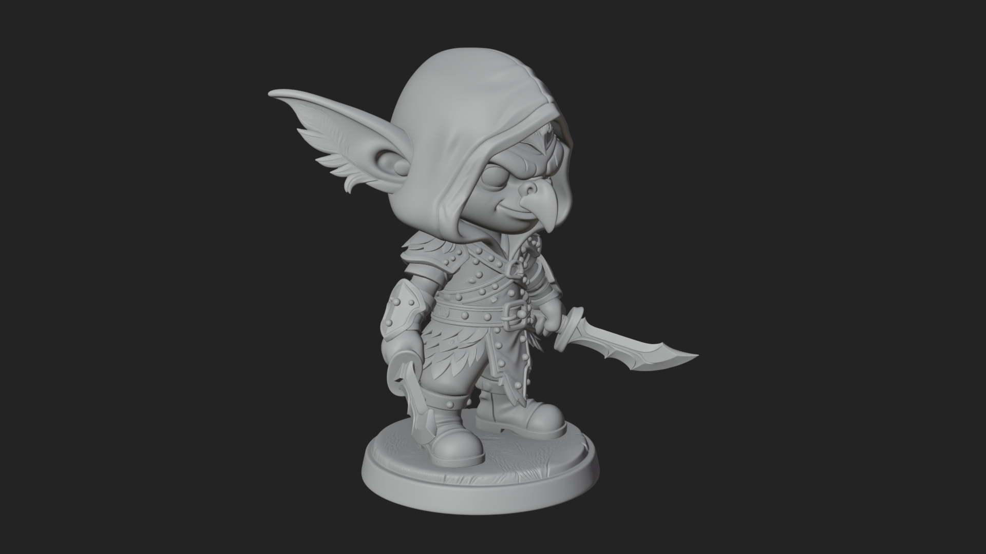 Chibi Hooded Goblin Rogue Statue Design 1 3D Print Model 3D Model